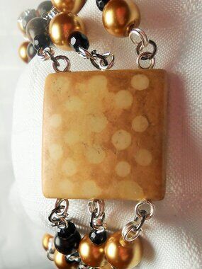 Beautiful 3 rows handmade bracelet with engraved elk bone ans beads - No. 94
